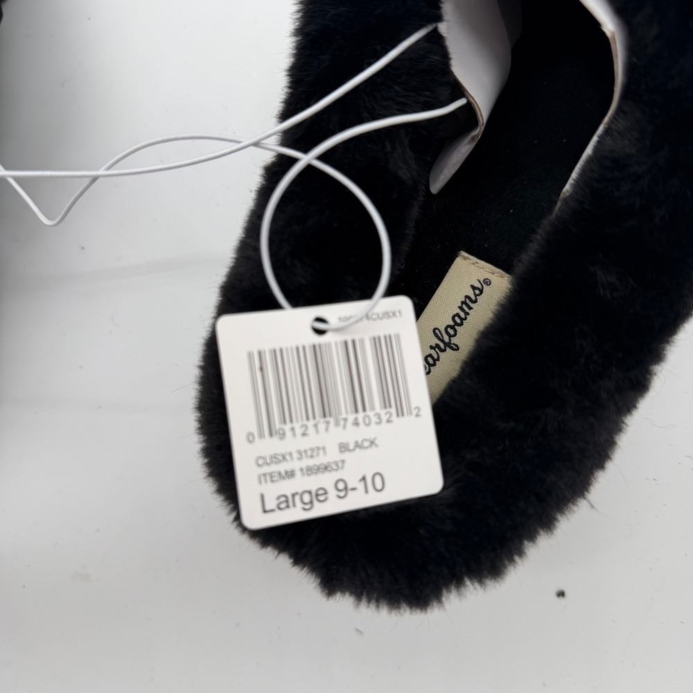 Dearfoams Womens Black Cable Knit Faux Fur Clog Slippers Size‎ Large 9-10 31271